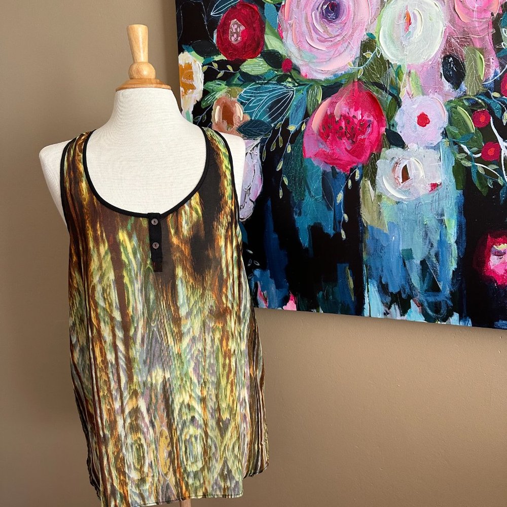 Freebird Sheer Abstract Racerback Tank Size Large - Picture 2 of 10